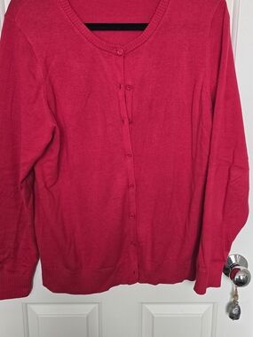 Women’s Classic Red Button-Front Sweater Cardigan